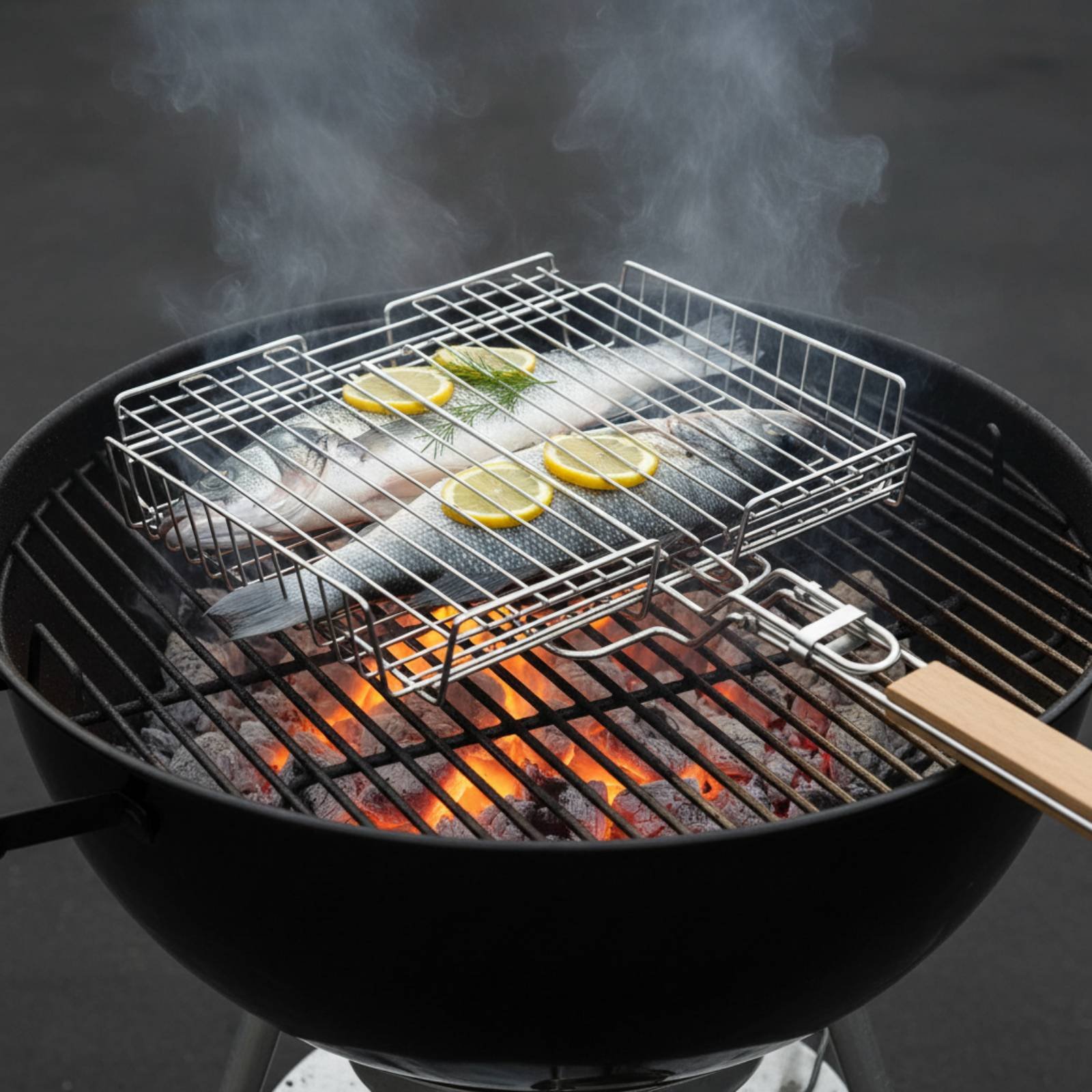Camping Cooking Food - Wood Handle Grill Basket Portable Folding
