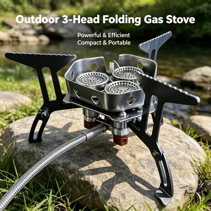 Camping Cooking No Gas - Three-head gas stove portable camping, travel