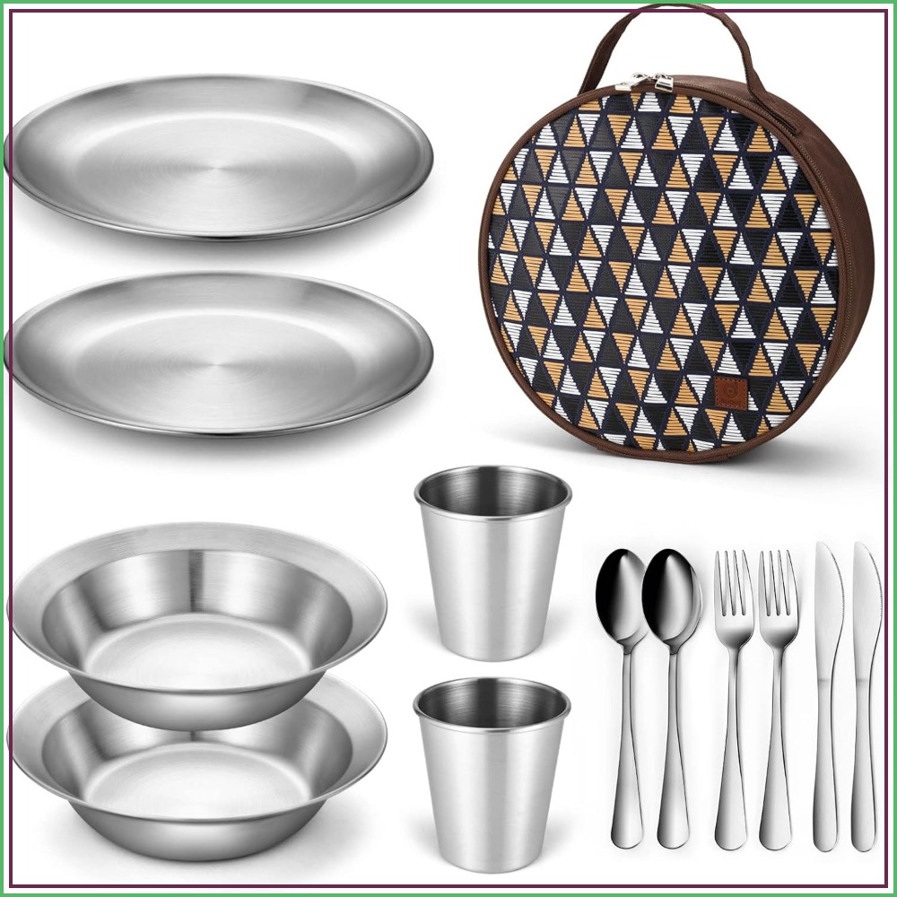 Camping Cooking Mess Kit - Stainless Steel Camping Mess Kit for