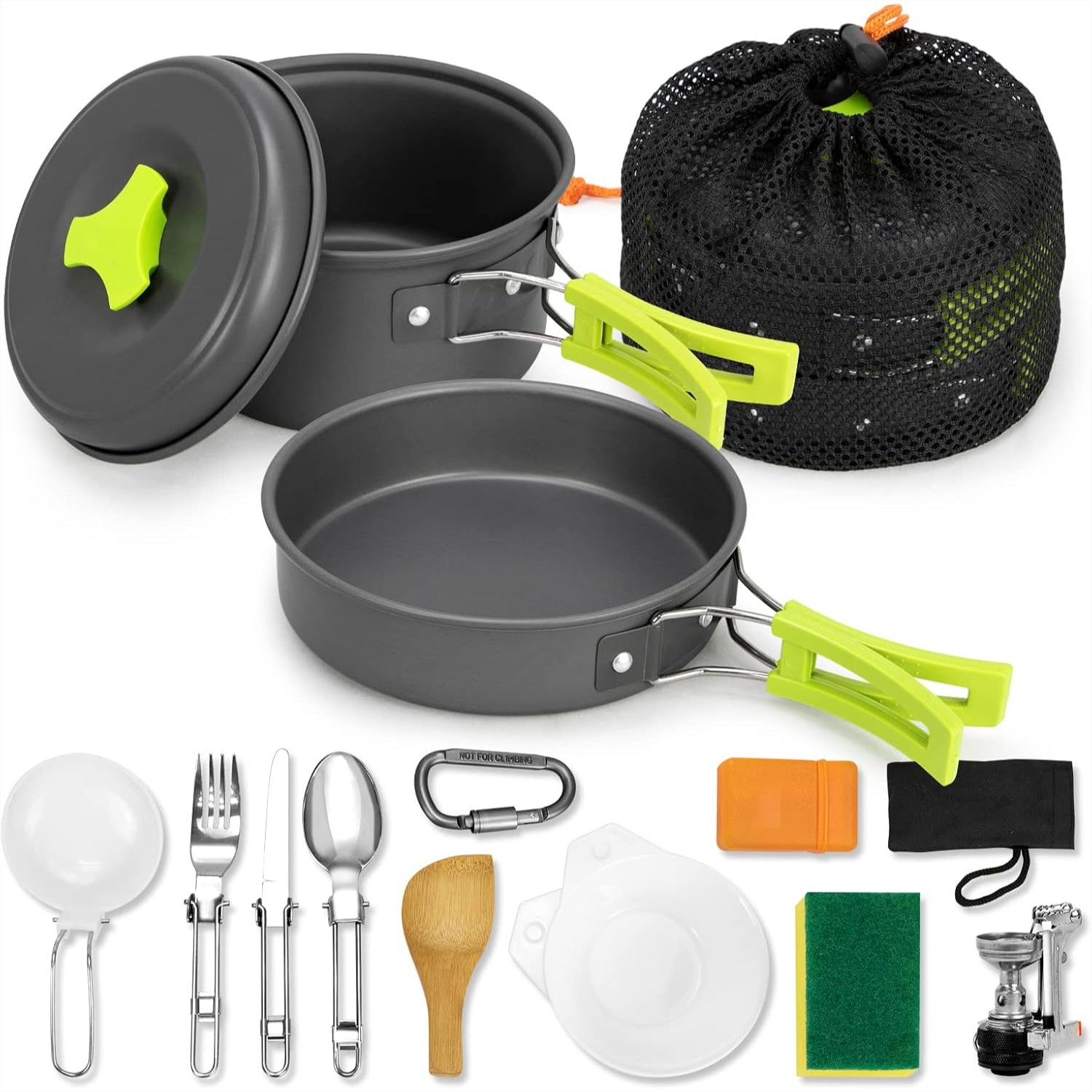 Camping Cooking Mess Kit - 15pcs Camping Cookware Mess Kit, Non-Stick