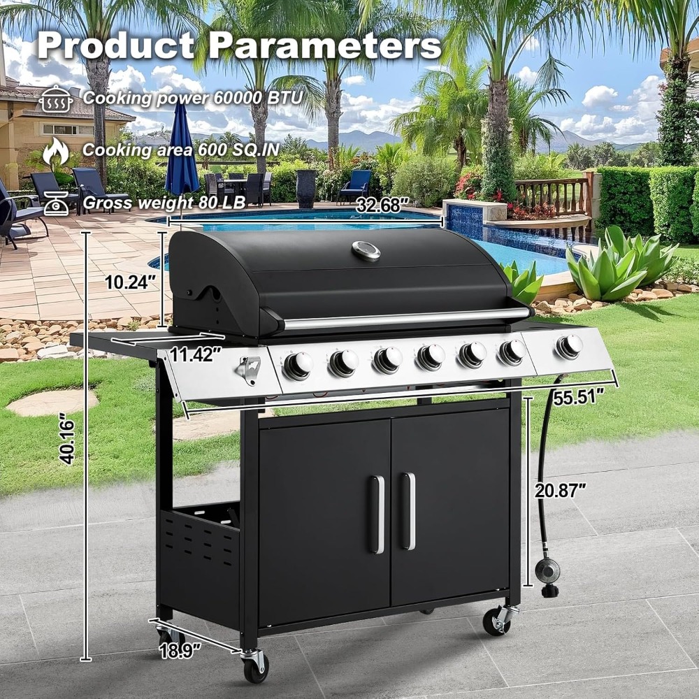 Camping Cooking Grate - Upgraded 60000 BTU 6 Burner Propane