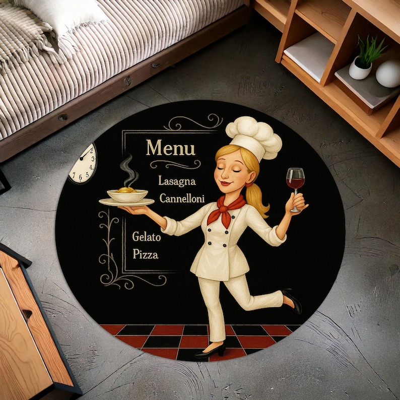 Blonde Chef Round Kitchen Rug, – Camping Cooking Gifts recenzja i cena