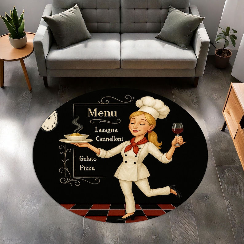 Blonde Chef Round Kitchen Rug, – Camping Cooking Gifts recenzja i cena