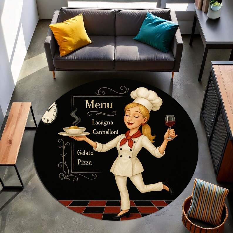 Blonde Chef Round Kitchen Rug, – Camping Cooking Gifts recenzja i cena