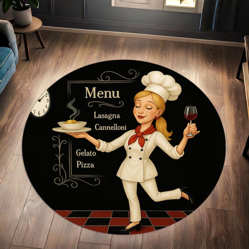 Blonde Chef Round Kitchen Rug, – Camping Cooking Gifts recenzja i cena