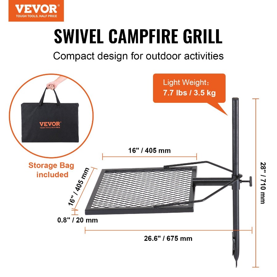 Swivel Campfire Grill for Fire – Camping Cooking Grate recenzja i cena