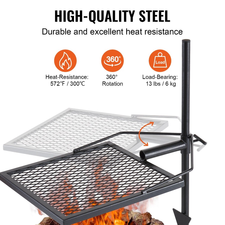 Swivel Campfire Grill for Fire – Camping Cooking Grate recenzja i cena