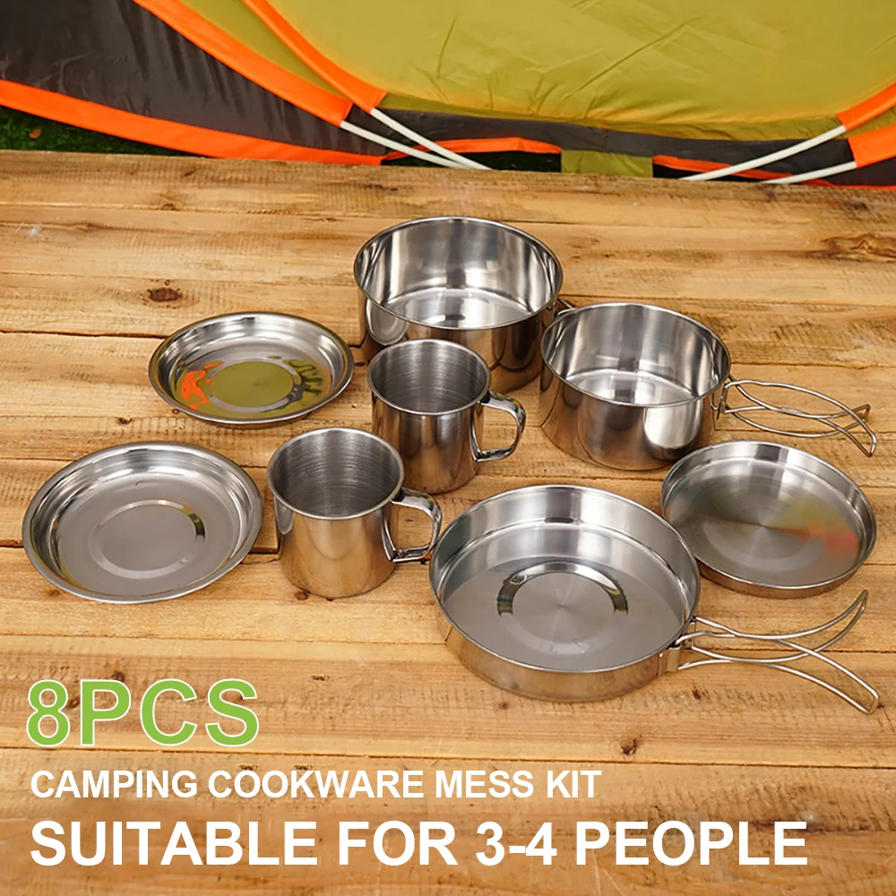 8pcs/Set Camping Cookware Mess – Camping Cooking Mess Kit recenzja i cena