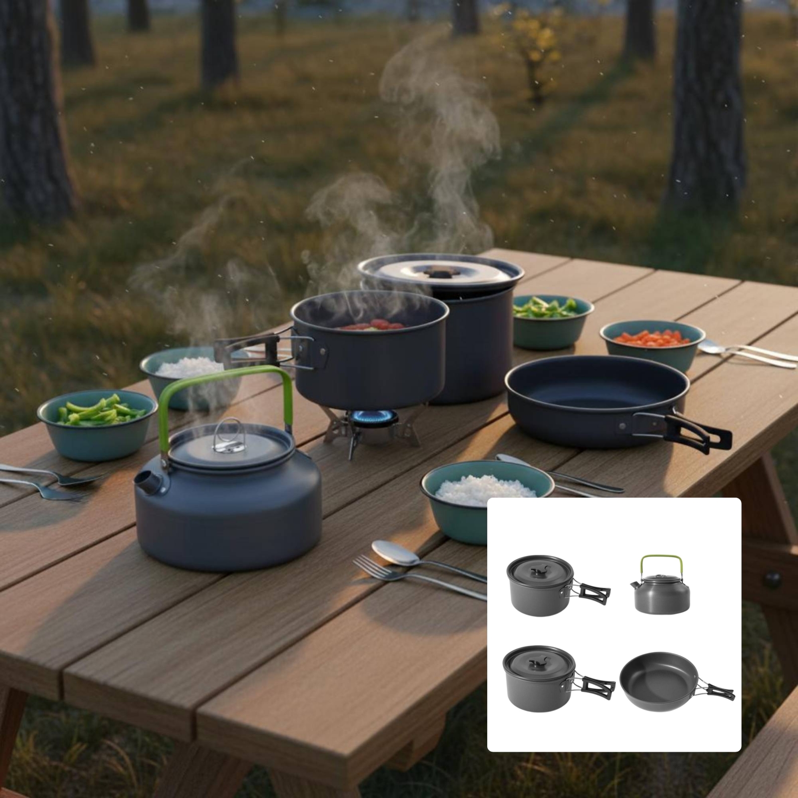 Camping Pot and Kettle Set Nes – Nesting Camping Cooking Set recenzja i cena