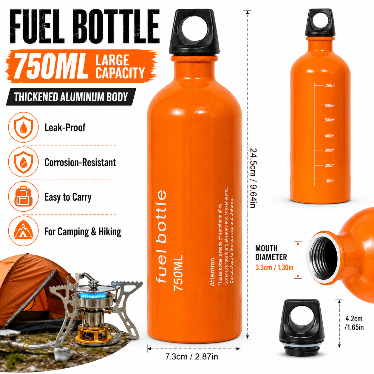 750ml Aluminum Fuel Bottle Cam – Camping Cooking Heater recenzja i cena