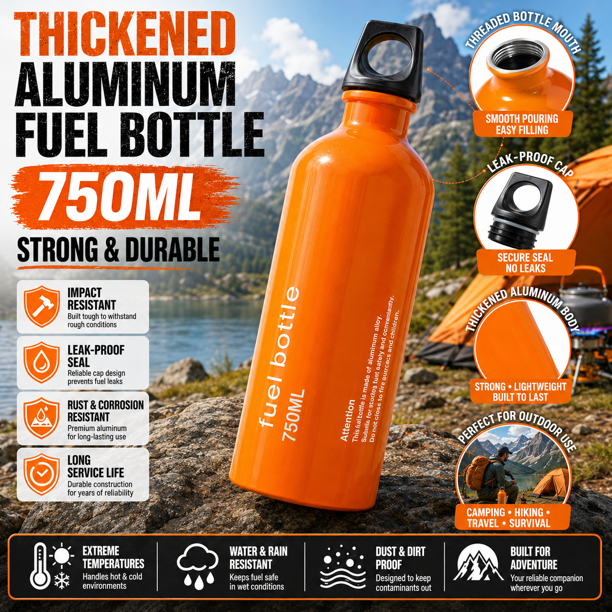 750ml Aluminum Fuel Bottle Cam – Camping Cooking Heater recenzja i cena