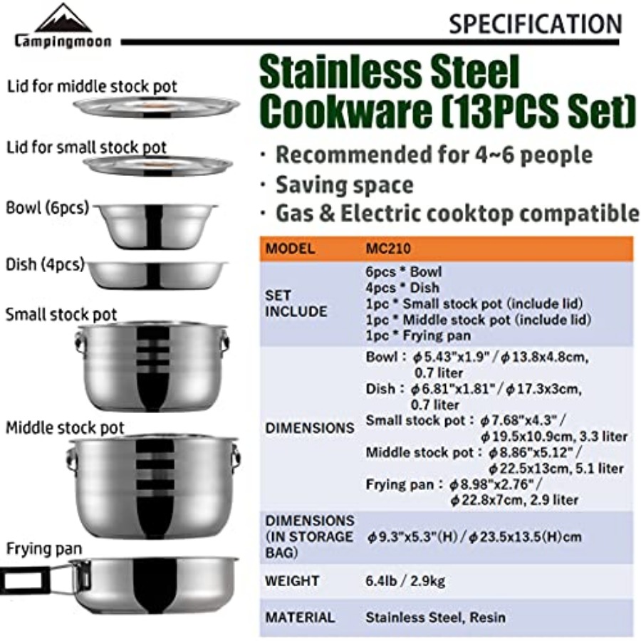 CAMPINGMOON Camping Cookware S – Nesting Camping Cooking Set recenzja i cena