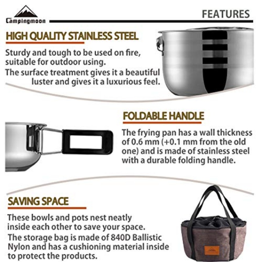 CAMPINGMOON Camping Cookware S – Nesting Camping Cooking Set recenzja i cena