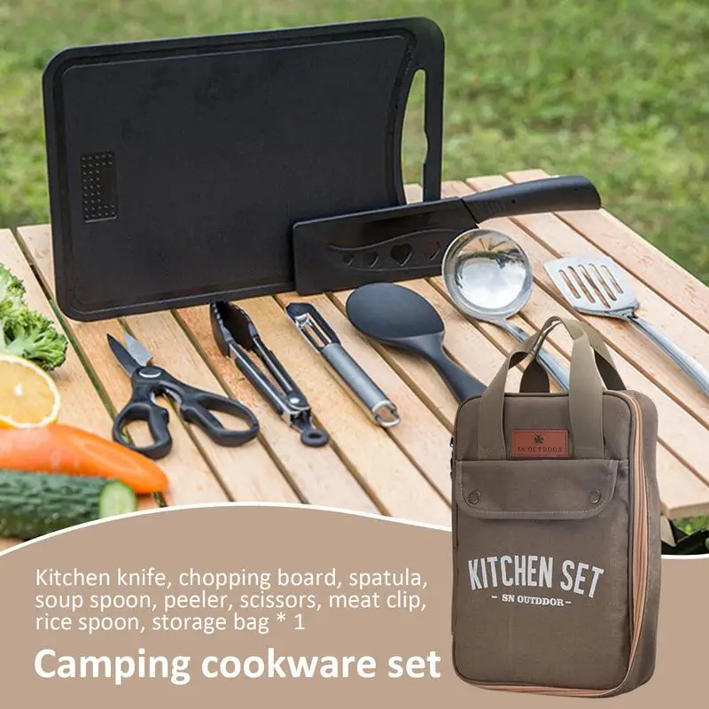 8pcs Camping Kitchen Cookware  – Camping Cooking Full Set recenzja i cena