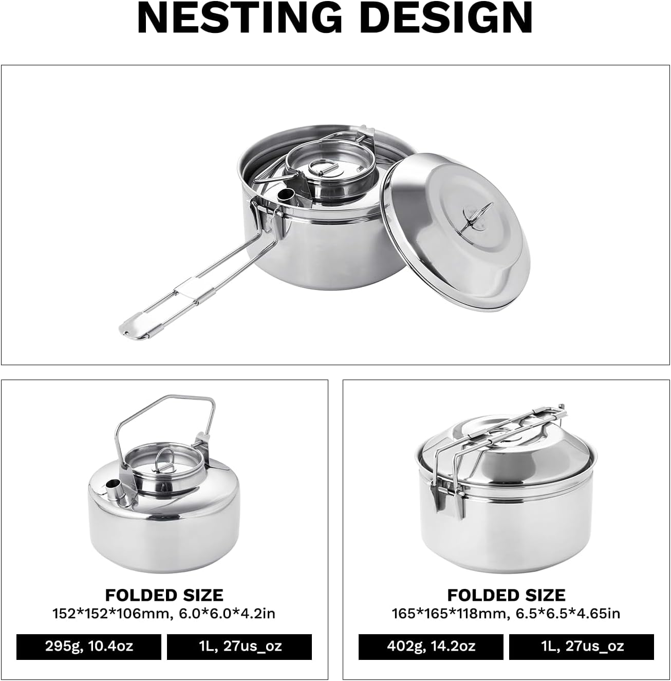 18-8 Stainless Steel Camping K – Nesting Camping Cooking Set recenzja i cena